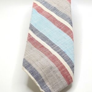 Red White & Blue Stripes Linen Blend Men's Tie